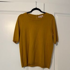 Philosophy Sweater Yellow Short Sleeve Crew Neck Knit Rayon Blend Zip sz L